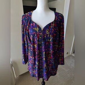 Vintage Margi Kent Abstract Print Zip-Front Blouse | Made in USA | Size M